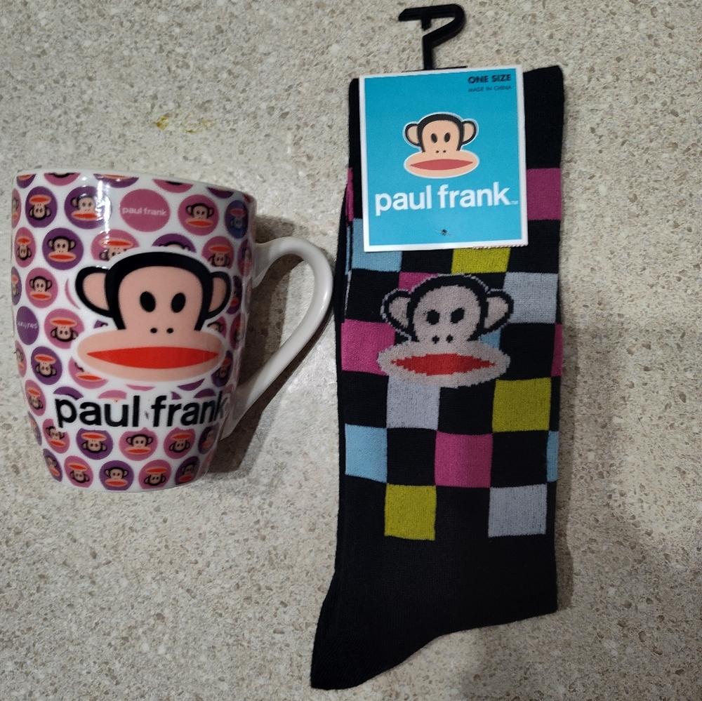 Paul Frank Black Socks with Colorful Checkered Design And Mug